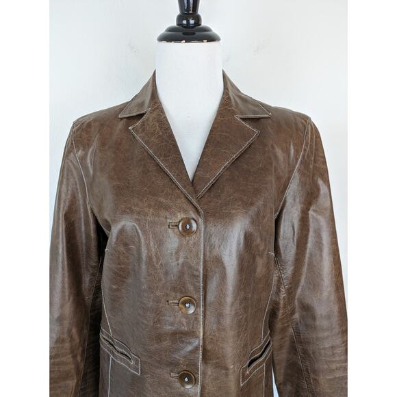 John Carlisle Leather Jacket Classic Edgy Vintage 90s Y2K Brown Size L - Picture 2 of 10